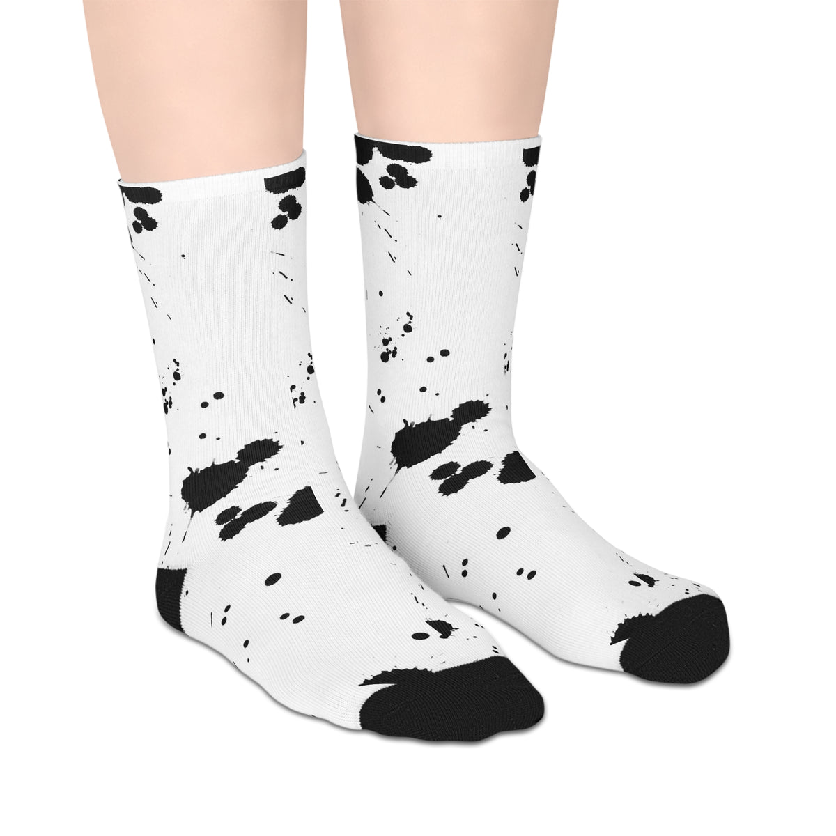 Black Ink Splotches Mid-length Socks | Paint Splatter Pattern