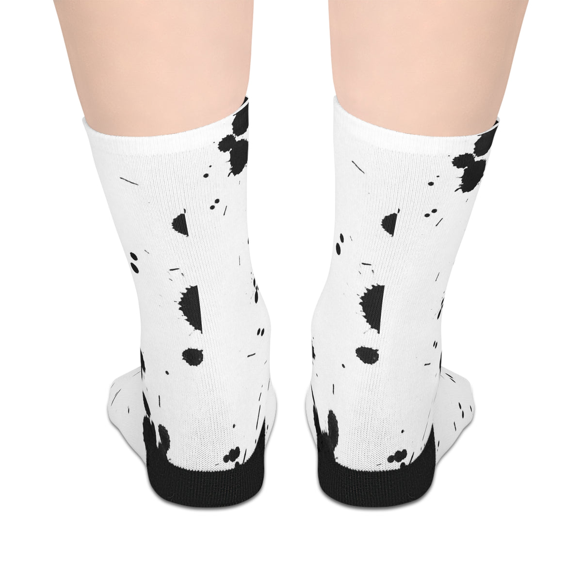 Black Ink Splotches Mid-length Socks | Paint Splatter Pattern