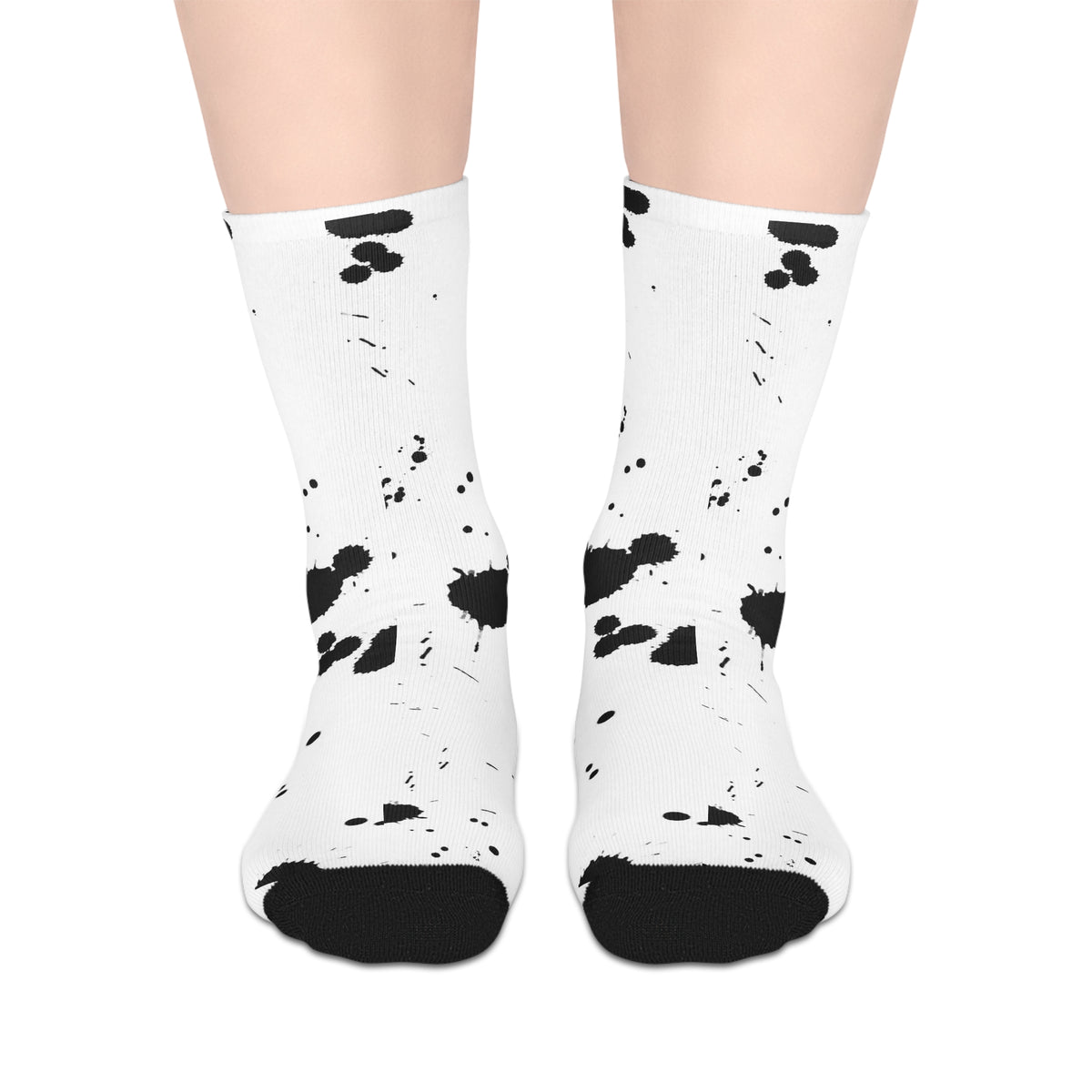 Black Ink Splotches Mid-length Socks | Paint Splatter Pattern