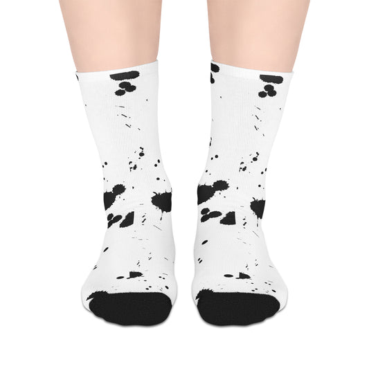 Black Ink Splotches Mid-length Socks | Paint Splatter Pattern