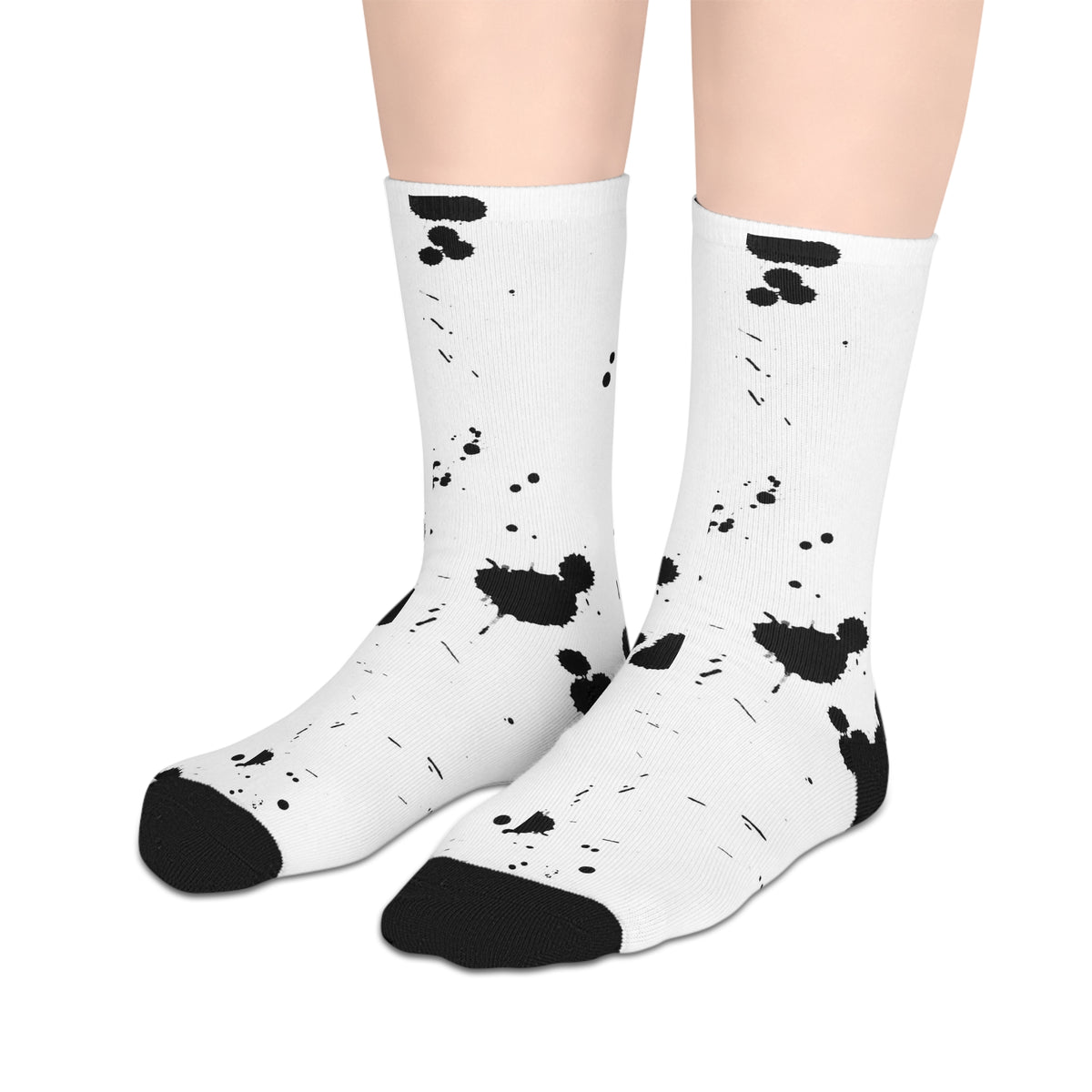 Black Ink Splotches Mid-length Socks | Paint Splatter Pattern